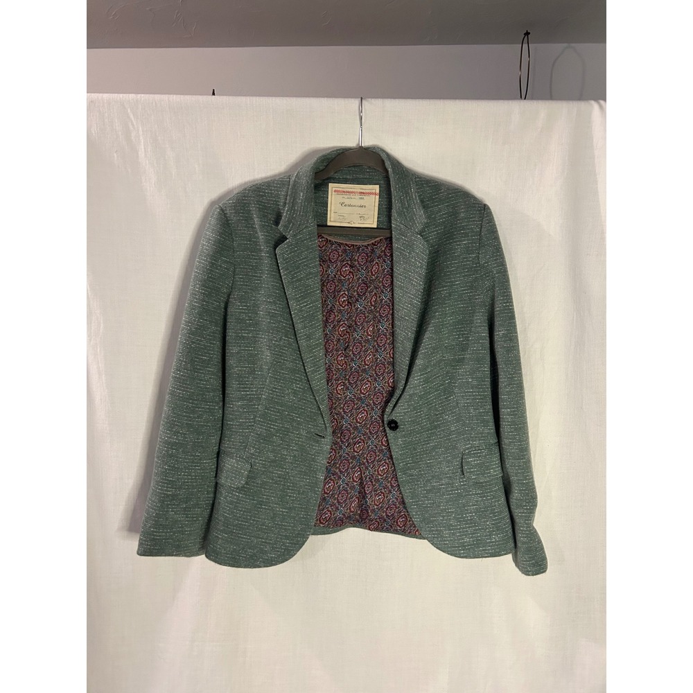 Cartonnier Anthropologie Sage Green Textured Knit Paisley Lined Blazer Jacket L